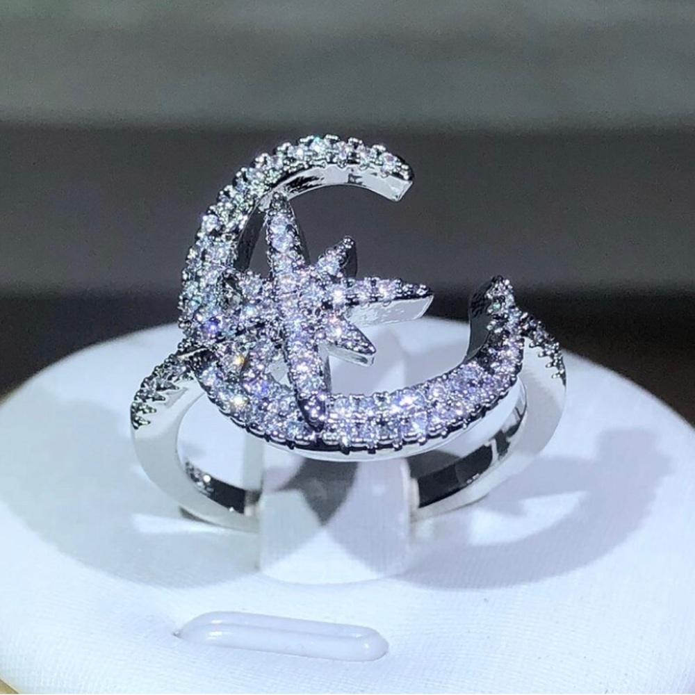 NEW 925 MOON AND STARS RING